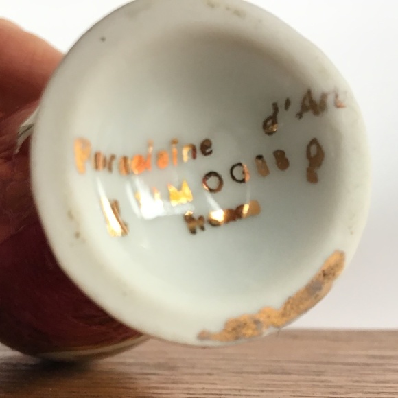 Vintage Porcelaine Limoges France Vase Courting Couple Gold Miniature Pitcher - Picture 3 of 9